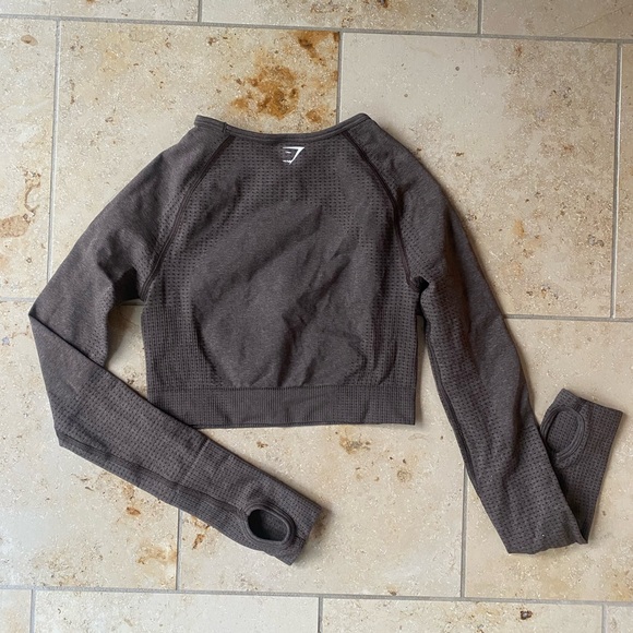 Brown Gymshark Vital Seamless 2.0 Cropped Longsleeve - Picture 3 of 3